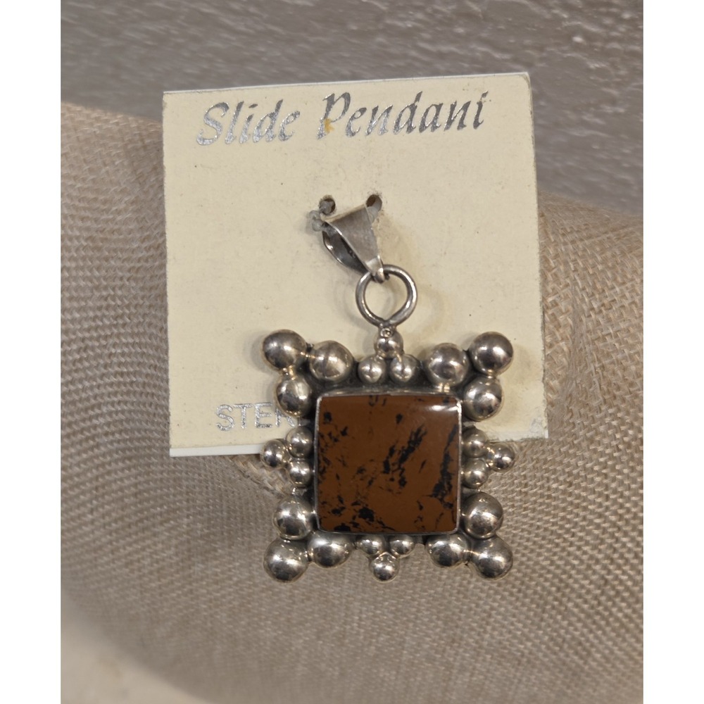 Large‎ Vintage Sterling Silver & Jasper ATI Pendant Mexico 925 NWT